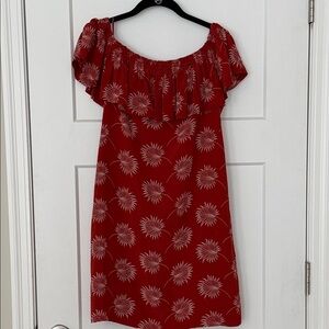 Madewell Red Floral On/Off the Shoulder Mini Dress